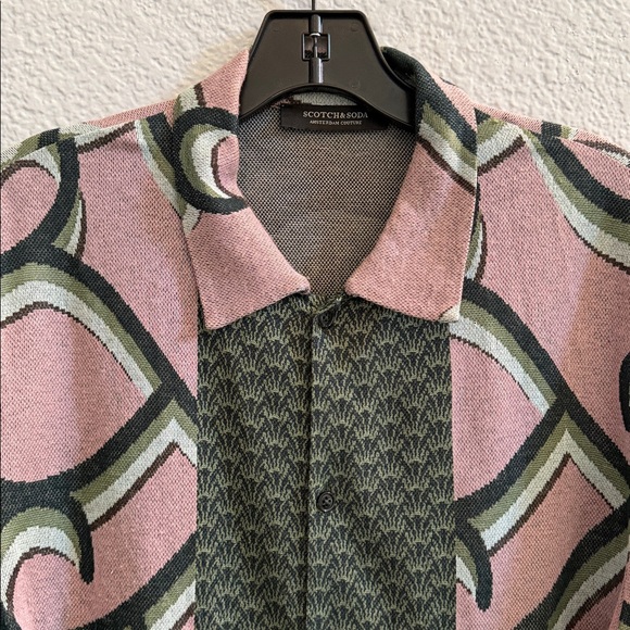Scotch & Soda Jacquard Knit Button Up Lightweight Green Shirt Size Small - Picture 4 of 8